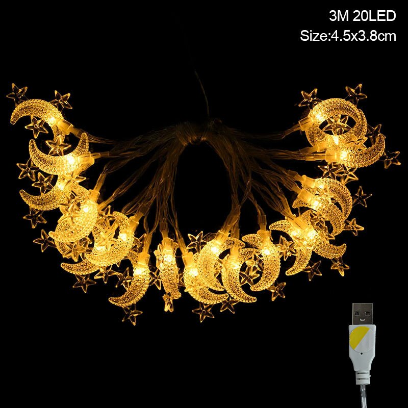Moon Star LEd Light String Eid Mubarak Decoration for Home Ramadan Kareem Muslim Islamic Decor Hajj Mubarak Eid Al Adha: 3M 20LED D