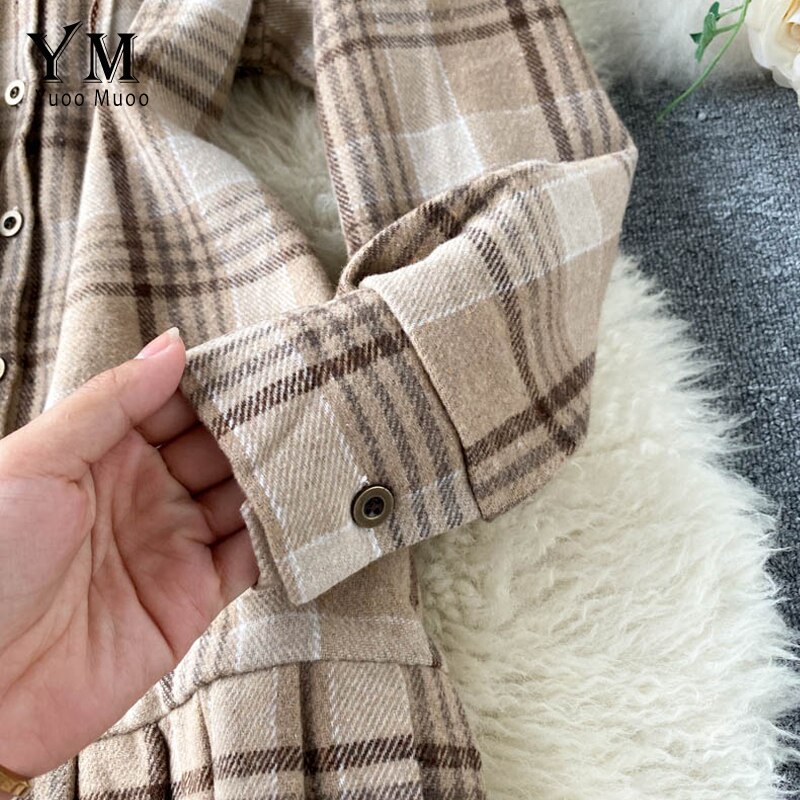 Yuoomuoo vintage rutig långärmad skjortklänning höst flicka college kort veckad klänning sundress casual damklänning