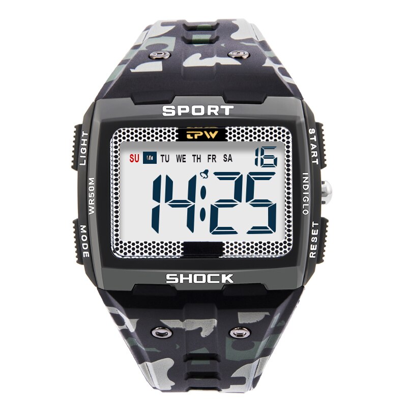 Große Zahlen Männer Sport Uhr Digitale Multifunktions Alarm Chrono 5ATM Wasserdicht Zurück Licht Platz