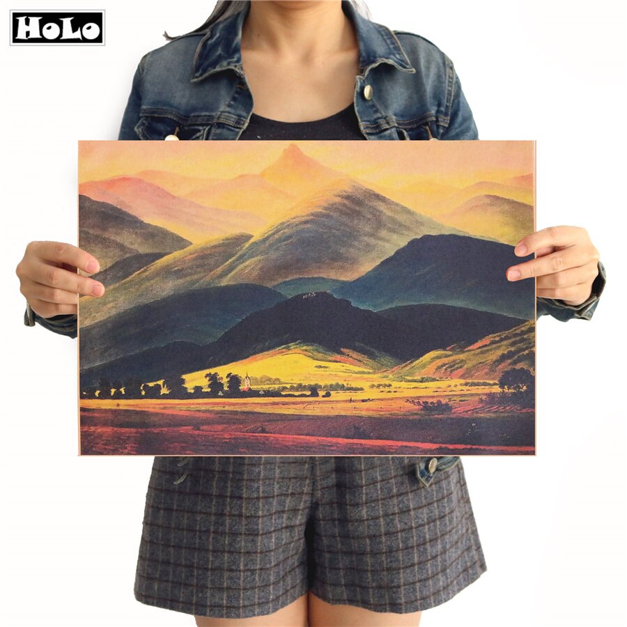 Jahrgang Riesen Berge Quaddel Berühmte Gemälde David Poster Zauberstab kunst aufkleber Kneipe Cafe Bar malerei 42x30cm