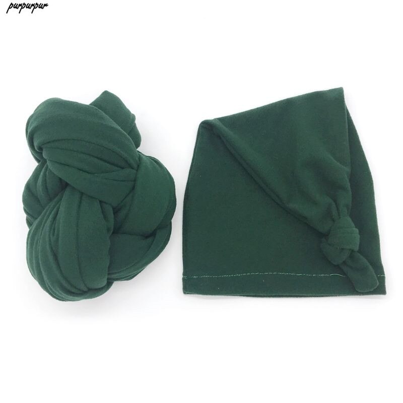 Envoltura elástica para bebé + sombrero accesorios de fotografía recién nacido Color sólido suave accesorios para sesiones fotográficas infantiles: Green