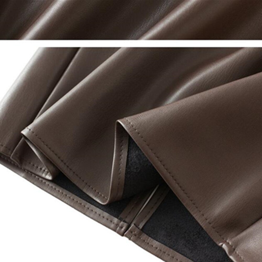 Faux Leather Pencil Skirts Womens 2022 Korean Black Khaki Tube Midi Long Skirt Bodycon High Waist Skirt Female