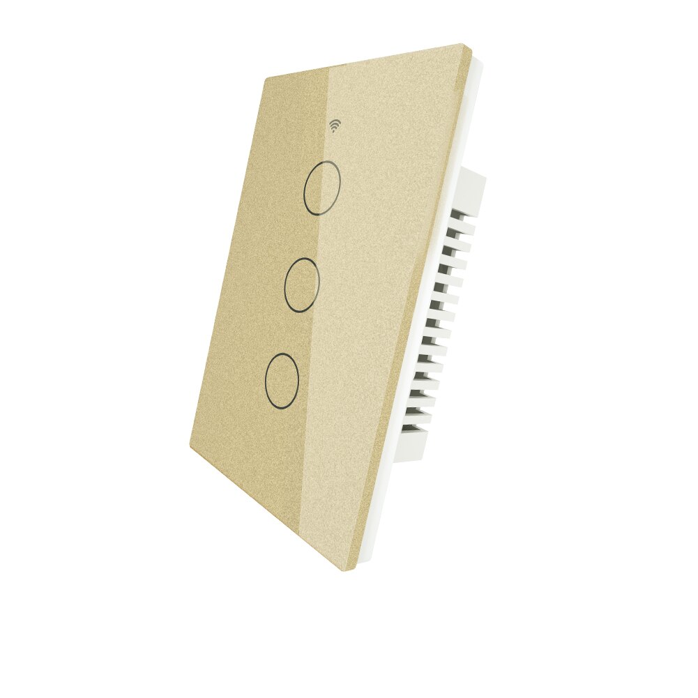 WiFi Smart Light Switch RF433 No Neutral Wire Single Fire Smart Life Tuya App Control Works with Alexa Google Home 110V 220V: 3 Gang Gold / 110V