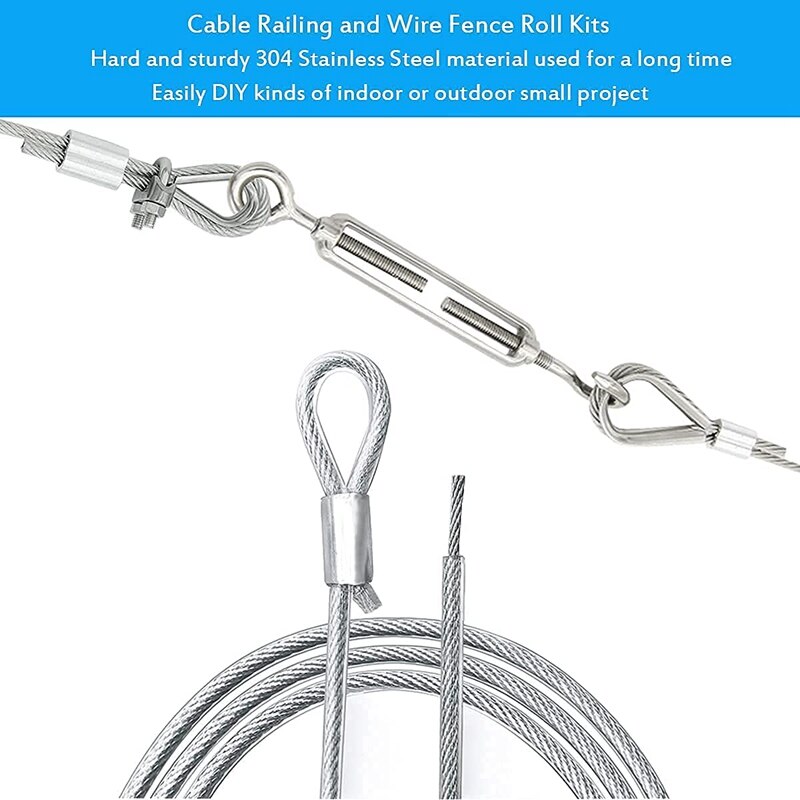 15M Garden Wire for Climbing Plants,Wire Fence Wire Rope Clips Turnbuckle Wire Tensioner for String Lights Hanging Kit