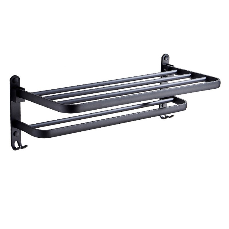 Space Aluminum Bathroom Black Towel Rack Wall-Mounted Folding Storage Towel Rack Bathroom Shelf: Default Title