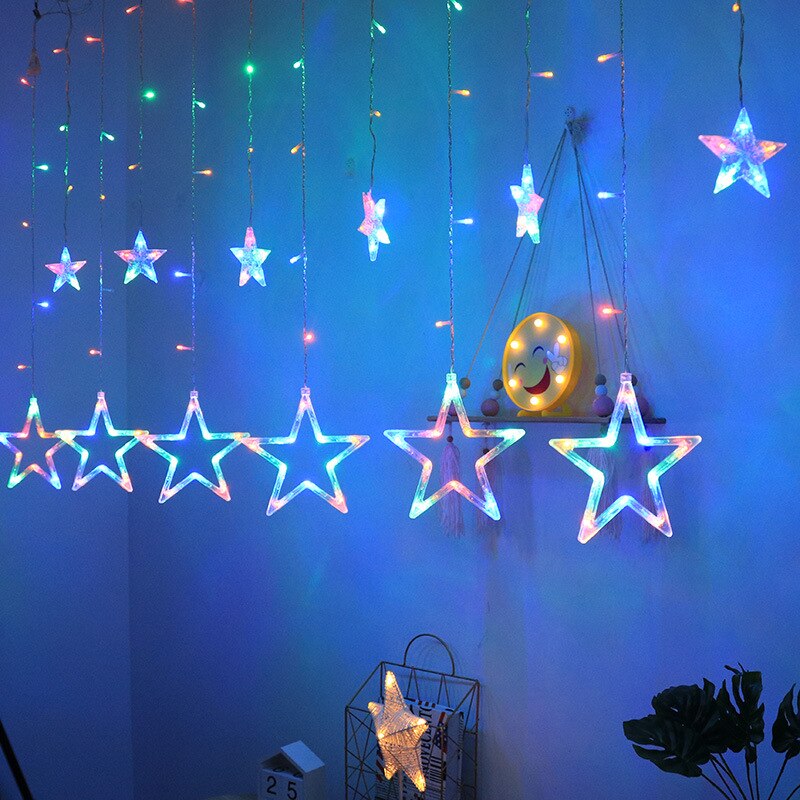 220V EU Plug LED Star Christmas Curtains lights Indoor/Outdoor Garland string fairy Lamp For Wedding Party Decoration: Style1 Multicolor / 110V-US Plug