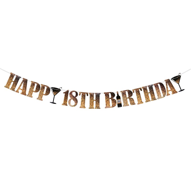 Guirnalda de papel para de cumpleaños de adultos, pancarta de color dorado y negro, de cumpleaños colgante para decoración, 18, 21, 30, 40 y 50 años: B02