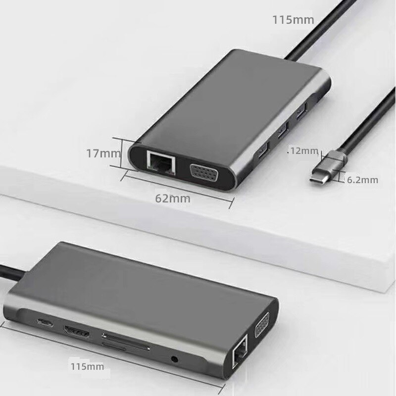 10In1 Type C Hub 3.0 Usb Hdmi Vga Usb Hub Voor Pro Accessoires Usb Splitter Multi 10 Poorten Usb C Hub Docking Adapter