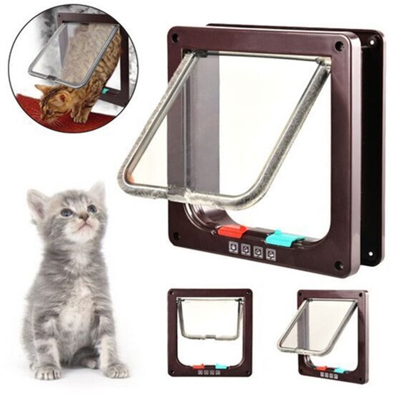 Puerta con solapa para perros y gatos, chapa de seguridad de 4 vías, de plástico ABS, con Chip para puerta de mascotas