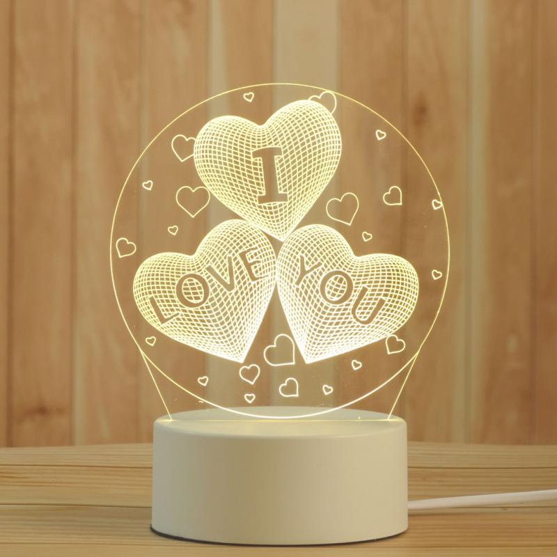 Love Pattern Acrylic 3D Night Light Pattern Acrylic LED Night Light Various Styles Bedroom Mild Light: Three hearts