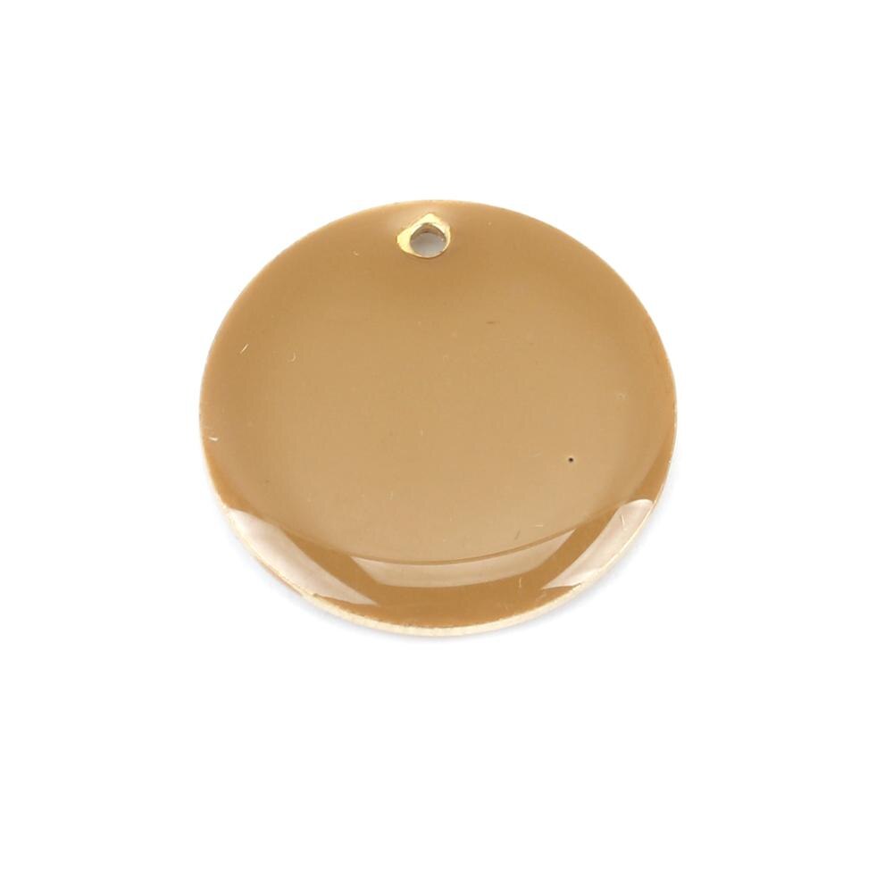 Doreen Box Copper Enamelled Sequins Charms Gold Color Metal Candy Color Round Pendants Jewelry 20mm Dia., 5 PCs: Coffee