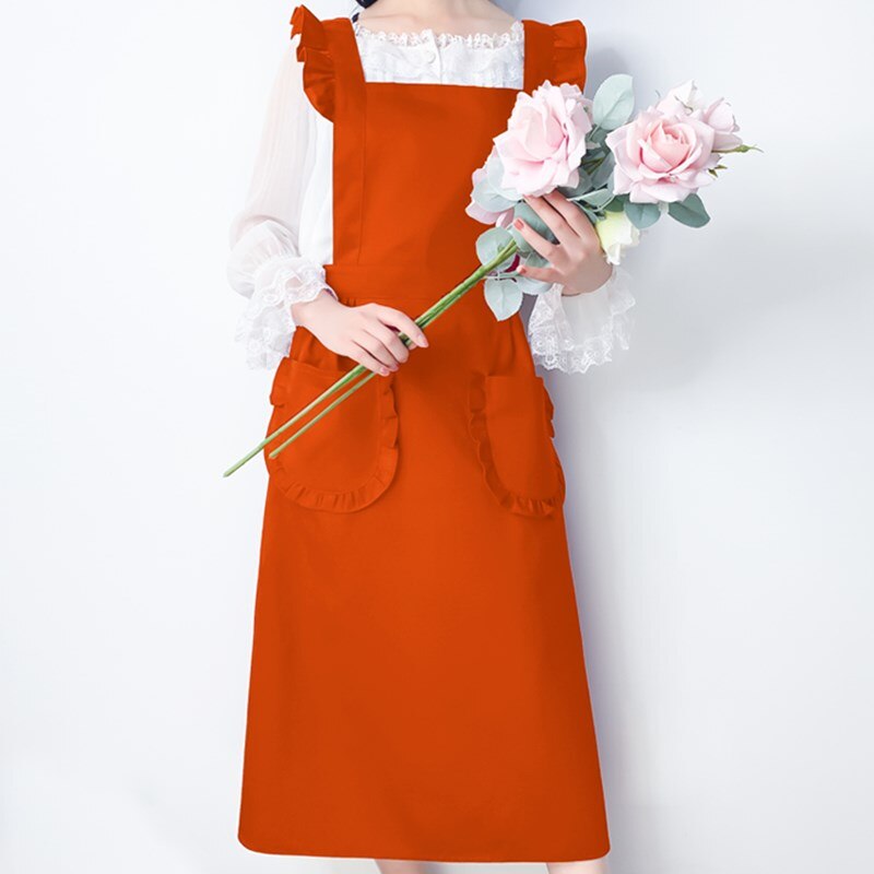 Polyester bomull volang förkläde florist servitris hembiträde kafé konditor arbetskläder kafé barista bagare blomsteraffär uniform  d8: Orange