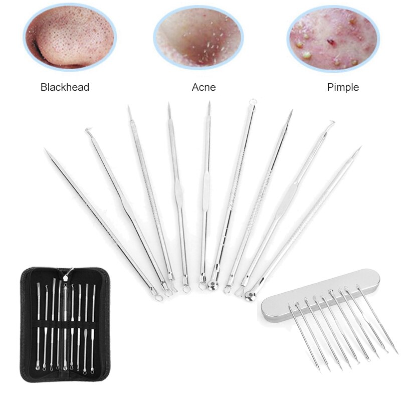 Blackhead Removal 9PCS Set Stainless Steel Needle Extractor Tweezers Comedone Pimple Removal Cleaning Tool