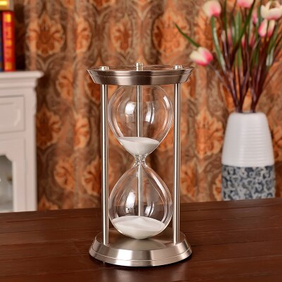 European Metal Hourglass Timer Clock Sand Metal+glass Decorative Sand Hourglasses Sand Sand Timer for Desktop Decoration: Silver (largel)