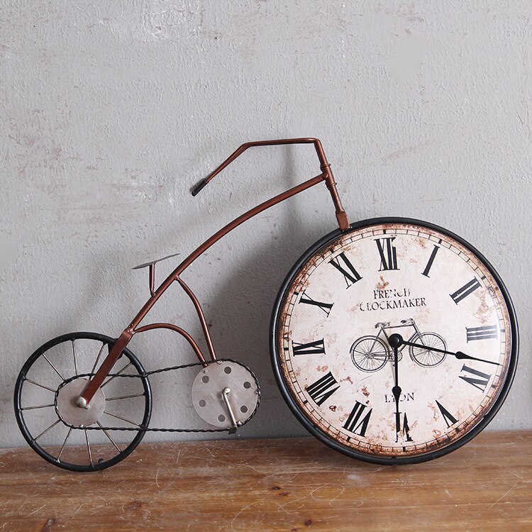 Amerikansk stil retro smidesjärn cykel klocka väggklocka vintage gammal cykel väggdekoration stum klocka prydnader wal: Default Title