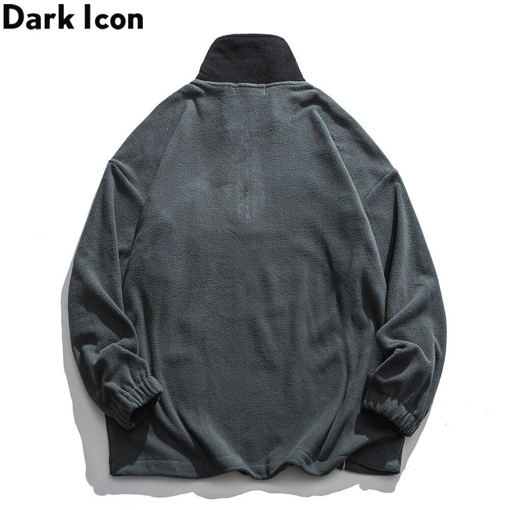 Mörk ikon sherpa broderi halv dragkedja herrtröja tröjor tröjor herr höst streetwear herrkläder
