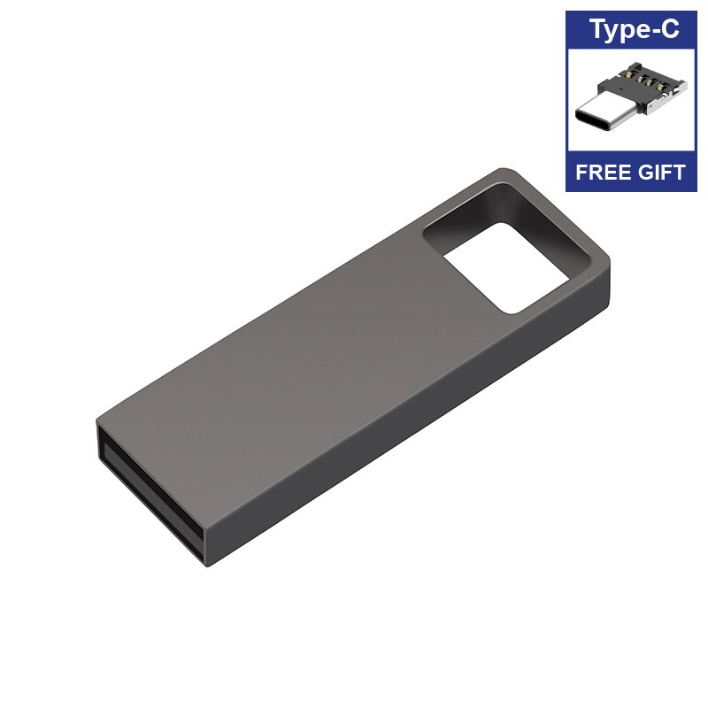 Pendrive de metal à prova d&#39;água, 256gb 32gb 64gb 128 gb 4g 8g 16g usb 2.0, tipo c ou micro adaptador: Black- Type C / 512GB