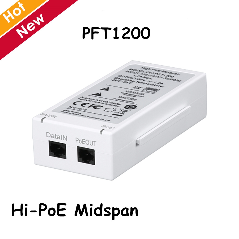 Dahua Hi-PoE Midspan PFT1200 Ondersteuning PoE voor Hi-PoE 60W Ip camera accessoire voor ip systemen