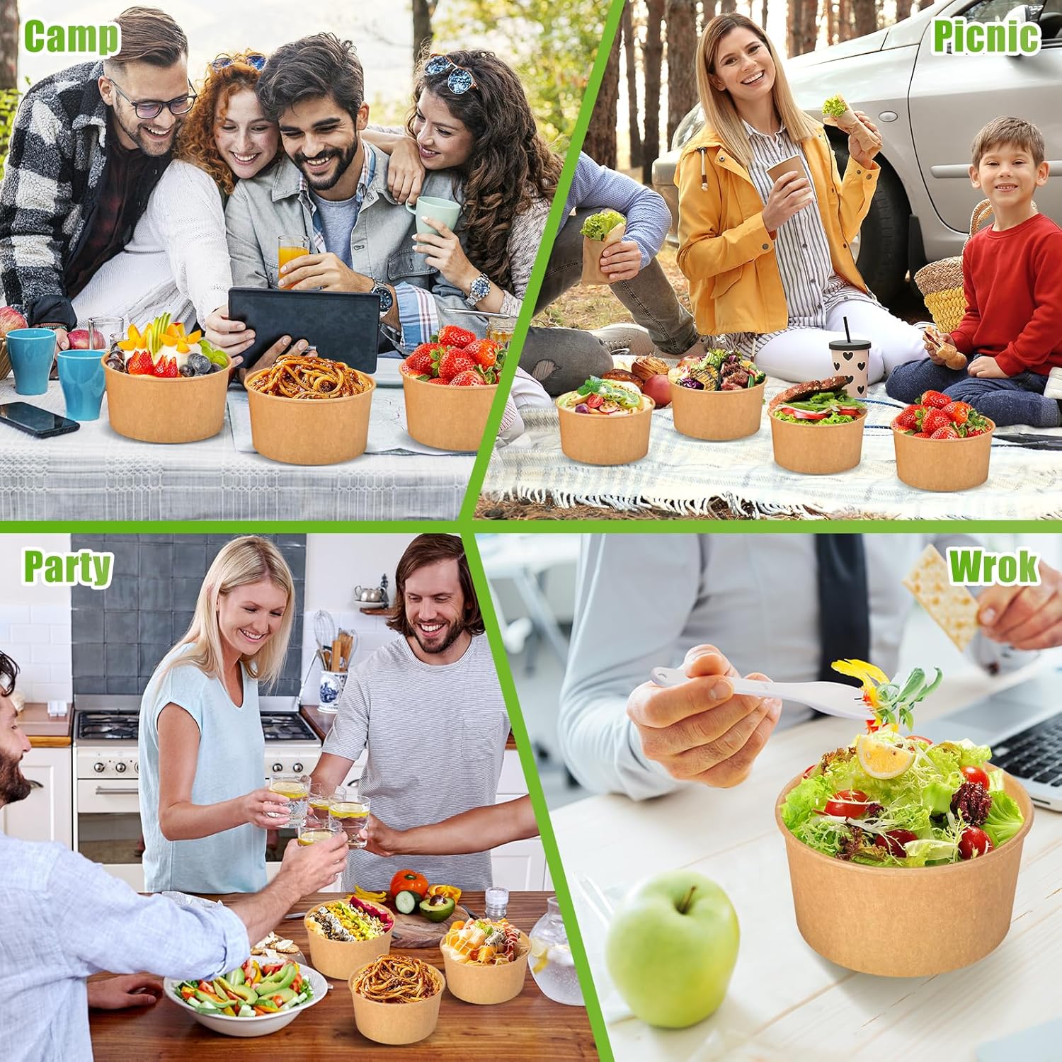 1/30pc Kraft Papier Mittagessen Kasten mit Deckel Tragbare Einweg für Heiße Suppe Salat Nudeln Eis Verpackung Schüsseln Boxen behälter