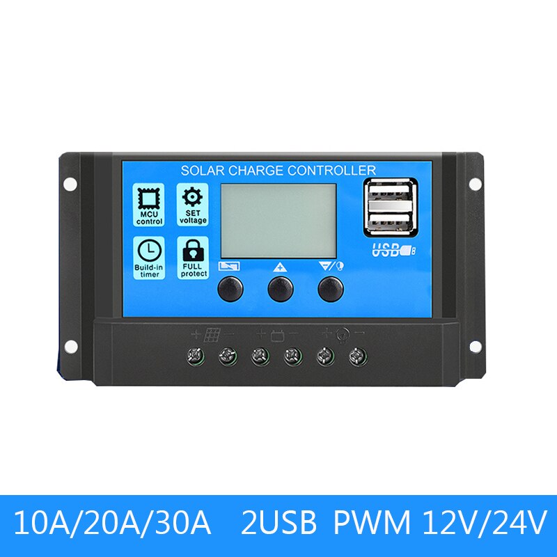 30a/20a/10a 12v 24v auto solopladningsregulator pwm-controllere lcd dual usb 5v output solpanel pv regulator