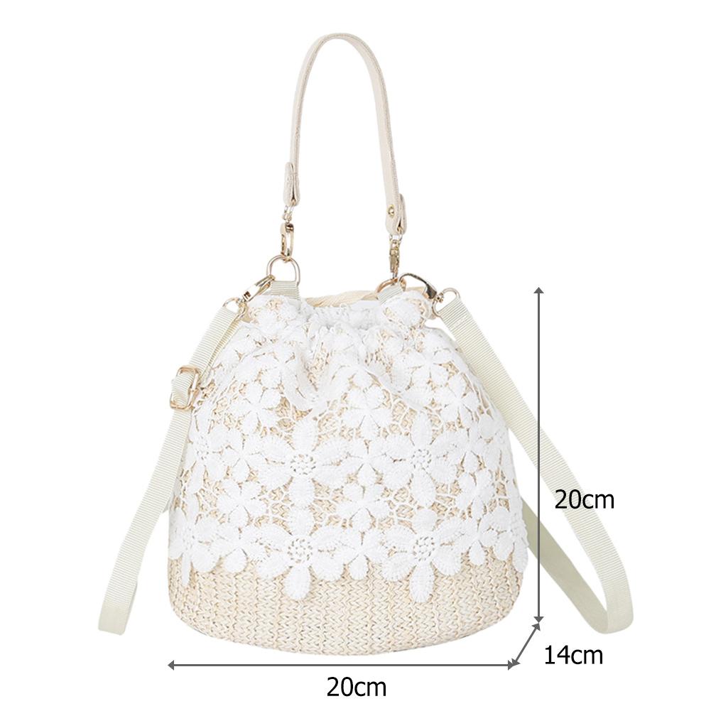 Bloem Kant Stro Tassen Voor Vrouwen Handgemaakte Rotan Emmer Schoudertassen Vrouwelijke Handtassen Dames Zomer Strand Crossbody