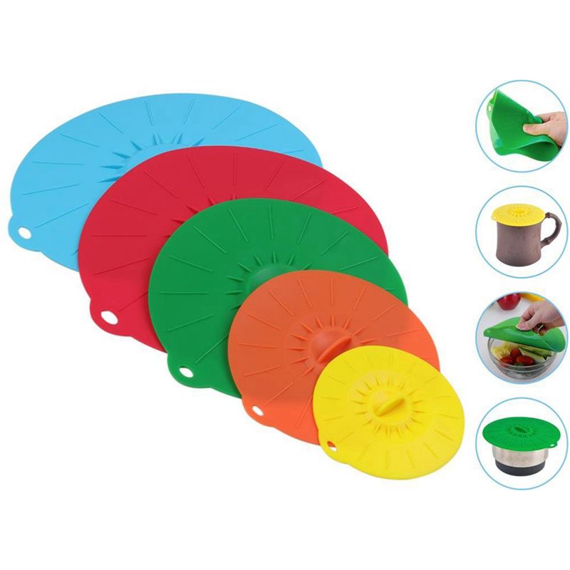 Conjunto de 5 silicone micro-ondas tigela cobrir panela pan tampa capa-silicone alimentos envoltório cozinhar ferramentas utensílio de cozinha