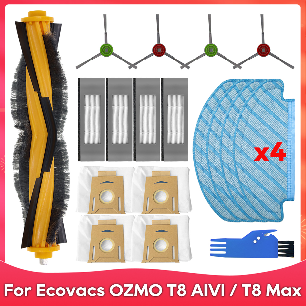 Passend für Ecovacs DEBOT OZMO T8+ / T8 AIVI / T8 Max / N8 Plus / N8 Profi Rolle Seitliche Bürste Filter Mopp Staubbeutel Zubehörteile: Blau