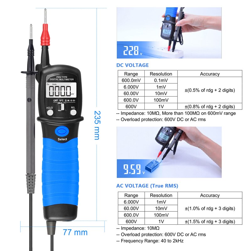 BT-38B,BTMETER Digital Pen Multimeter AC DC 600V Voltmeter,Backlight LCD Display,DC/AC Voltmeter Voltage Meter,Continuity Tester