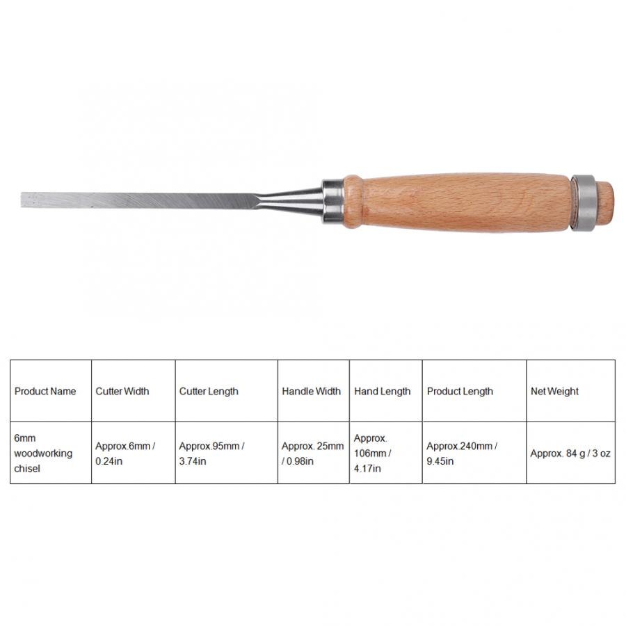 2 Stuks Platte Beitel Timmerwerk Gereedschap Houten Handvat Duurzaam Houtbewerking Accessoire Cr-V 6 Mm Houtbewerking