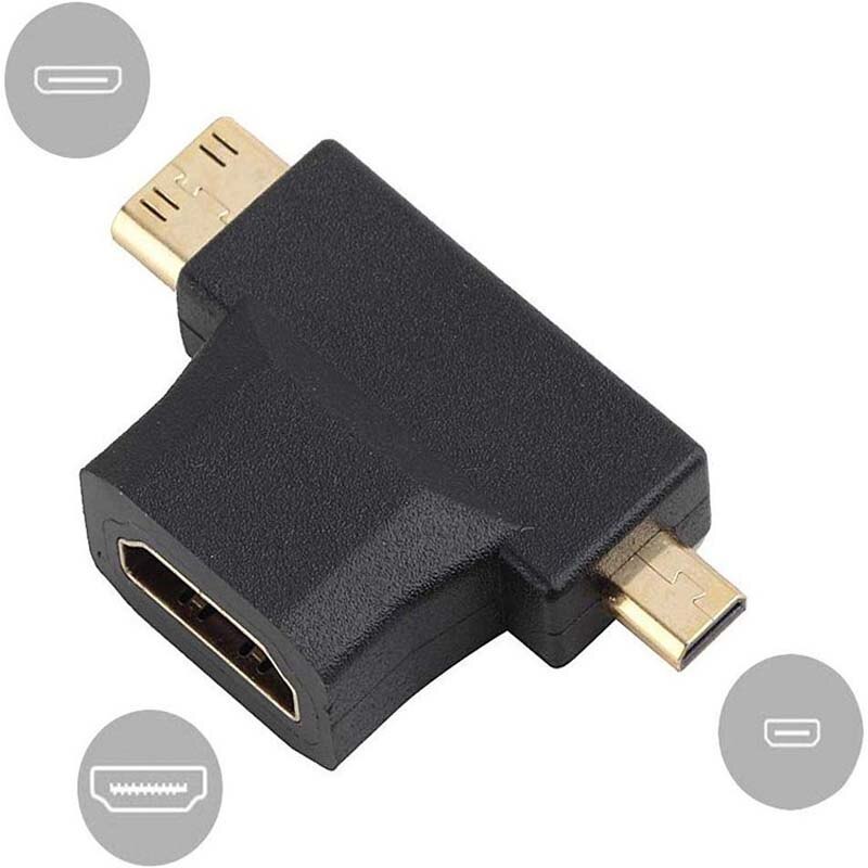 Micro/Mini HDMI-compatible male to standard HDMI-compatible female two-in-one adapter connector