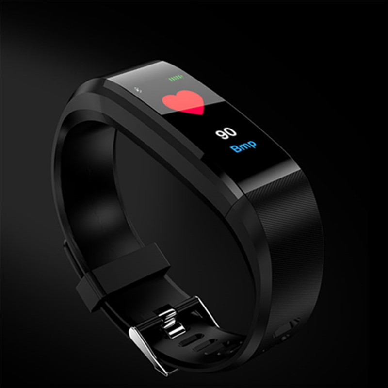 Écran intelligent bracelet moniteur de fréquence cardiaque Fitness activité Tracker 115plus bande intelligente couleur pression artérielle musique télécommande: 115PLUS BLACK
