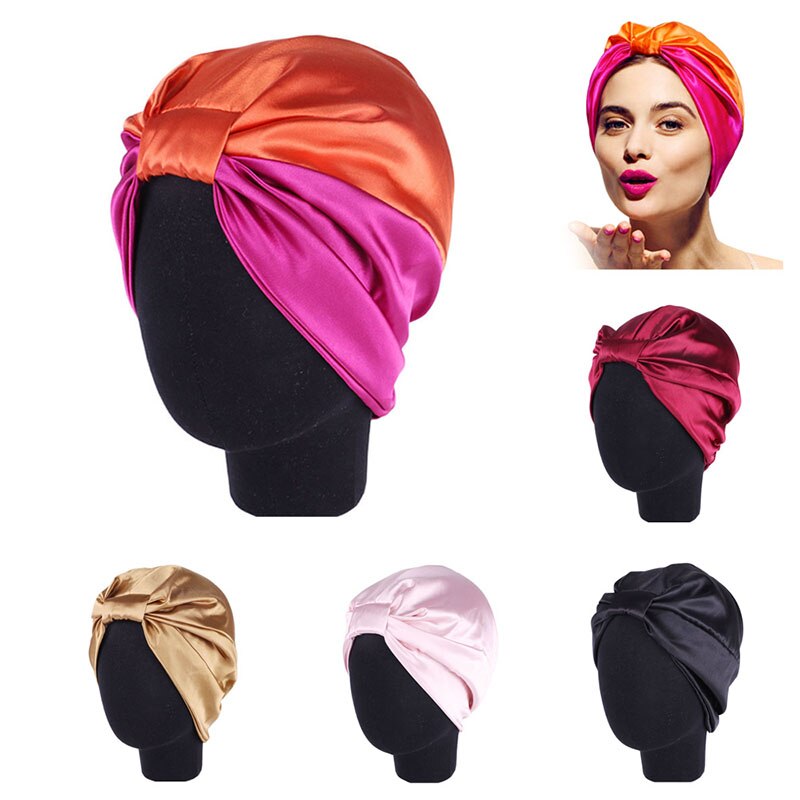 Silk hair care cap Salon Bonnet Night Hair Hat For Natural Curly Hair Double-layer Elastic Bath Sleep Women Head Cover Wrap Hat