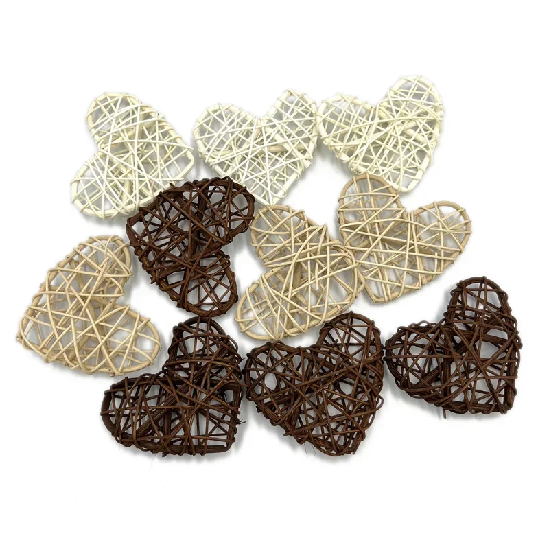 Bola de mimbre Natural para decoración del hogar, 10 piezas, 5cm/6cm/7cm, corazones de mimbre, para mesa de boda: L / Color zafiro profundo