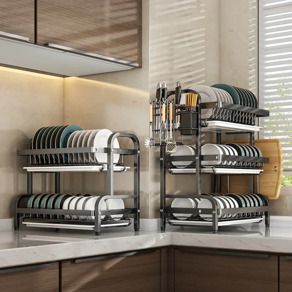Étagère à vaisselle de cuisine, bols et baguettes à plusieurs étages, placard de rangement, égouttoir en acier inoxydable, étagère de rangement de Style rétro