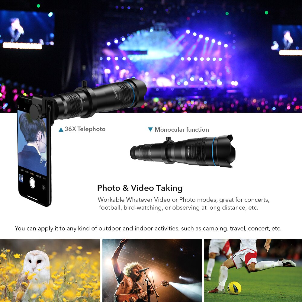 Apexel Hd 4K 36X Optische Zoom Camera Lens Telelens Mobiele Telescoop Telefoon Met Statief Afstandsbediening Voor Iphone 8X11 Smartphones
