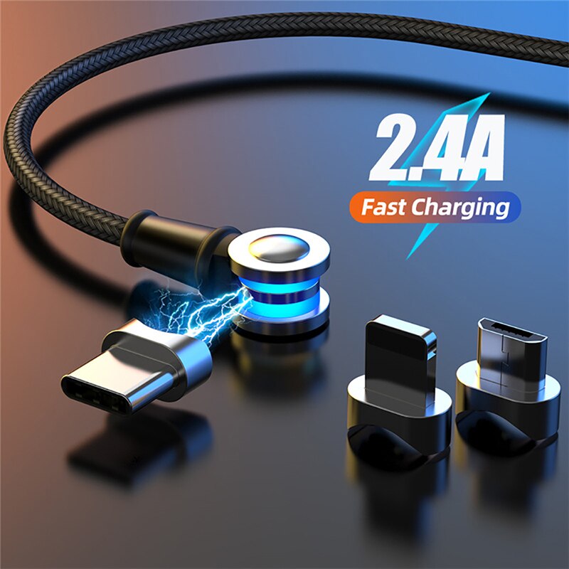 3 IN 1 USB Magnetic Cable 180 Degree Free Rotation Fast Charging for iPhone Type C Micro USB Charge Ports Mobile Phones Charger