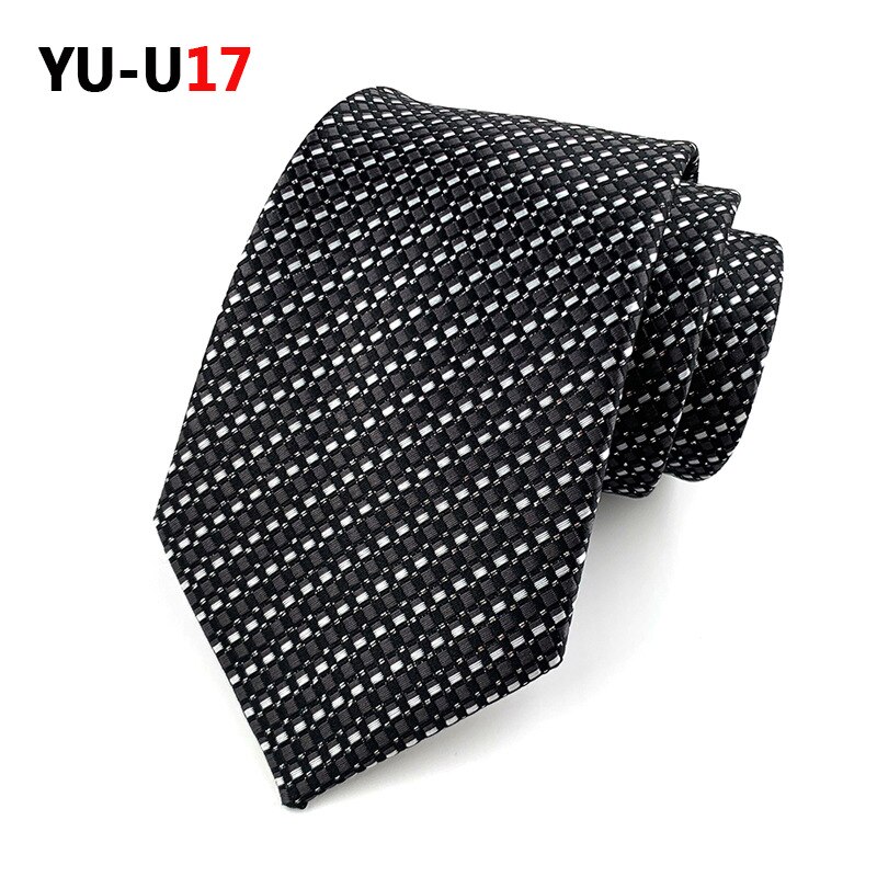 Cravate à carreaux rayée pour hommes, 8cm, décontractée, costume d'affaires de mariage, Jacquard, robe formelle, cravate Slim pour hommes: YU-U17