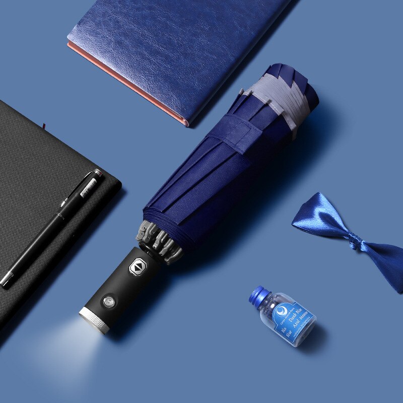 ZK30 parasol automatyczny doprowadziło latarka odblaskowy deszcz słońce odwrócony parasol biznesowy z paski odblaskowe parasole deszcz: Srebrny