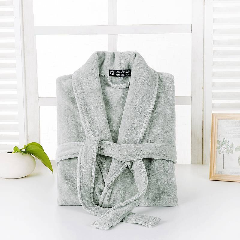 Winter Bathrobe Men Cotton Lengthened Shawl Men's robe Home Clothes Long Sleeved Robe Coat Bathrobe Men Dressing Gwn Men White: GREY / L