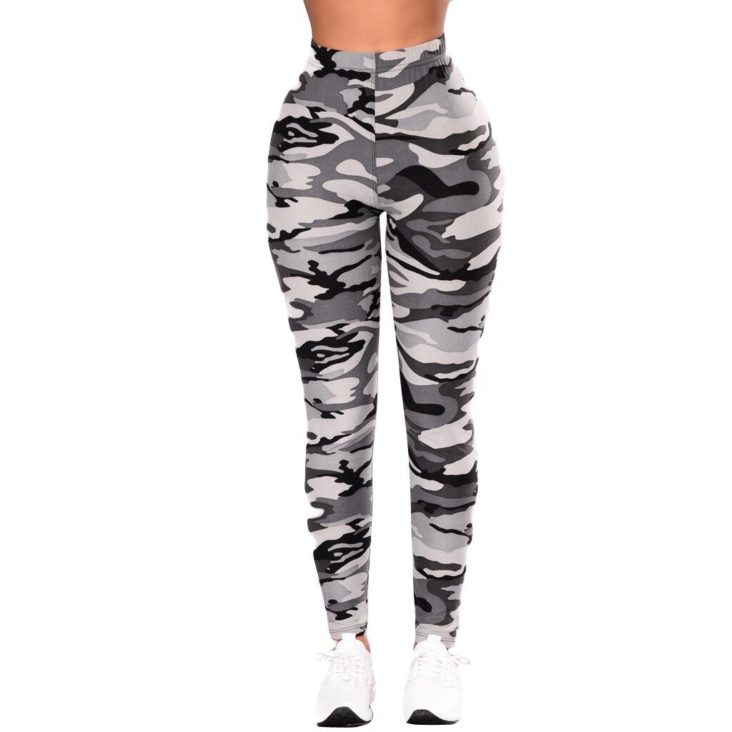 Yogabukser kvinders camouflage træning leggingsladies print våd høj talje bukser bukser sportleggings vrouwen  #j3s: Grå / M