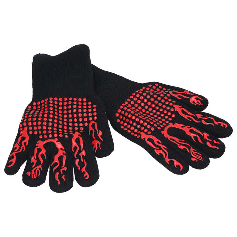 Grilling Gloves 5 Independent Finger Heat Resistant Gloves for Outdoor Barbecue