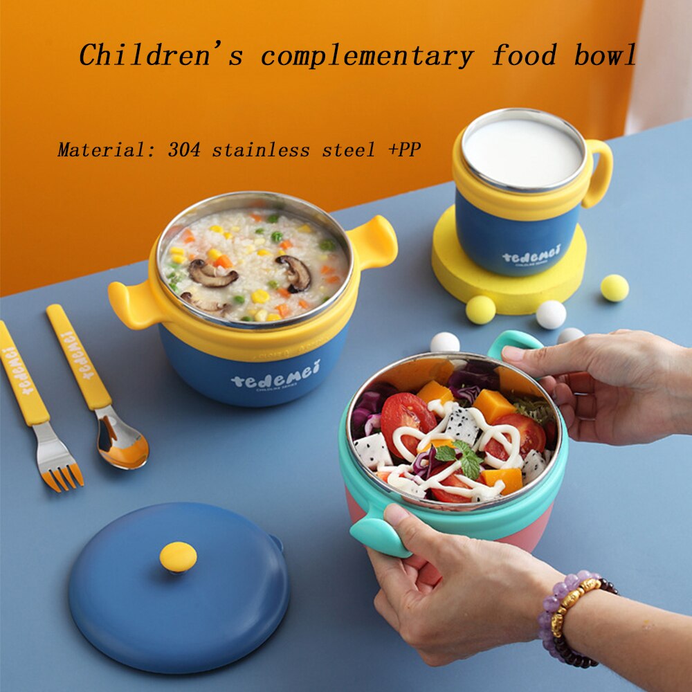 Baby Veilig Dineren Plaat Kinderen Gerechten Training Servies Kids Feeding Bowls 304 Roestvrij Staal Thermische Lunchbox Melk Cup