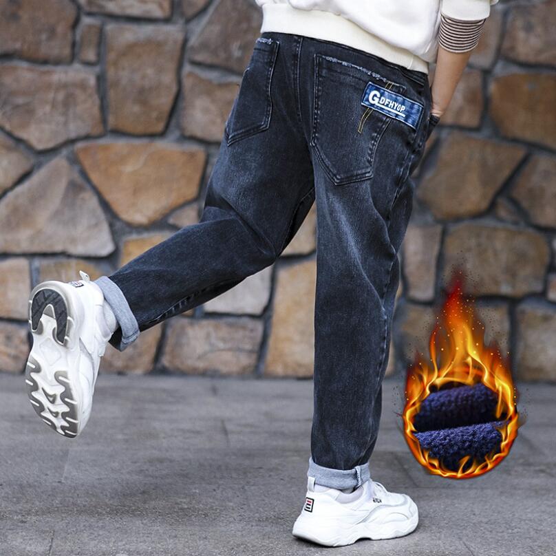Boys Jeans 4-16Y Winter Thicken Fleece Lining Teenage Warm Pants Denim Loose Elastic Trousers Children Outfit School Wear Cloth: 13