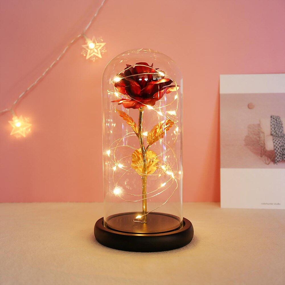 Eterna rosa flor a beleza e besta rosa em uma cúpula de vidro lâmpadas led decoração de casa casamento natal presente do dia dos namorados