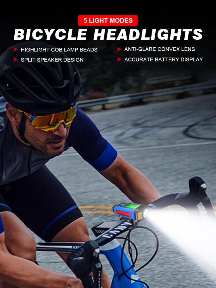 LED Bicycle Front Light Bicycle Speedometer Odometer Calorie Counter 5 Lighting Modes Wireless Code Watch With Speaker