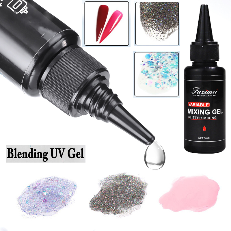 30ml/flasche Nagel Blending Kleber Soak Off UV LED System Mischen Gel Für Alle Arten Von Nagel Kunst glitter Pailletten Maniküre Mix Mischung Gel