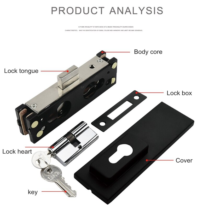 Stainless Steel Frameless Glass Door Lock Sliding Door Lock With 3 Keys Anti-Theft Security Door Lock Matte Black 10-12 mm