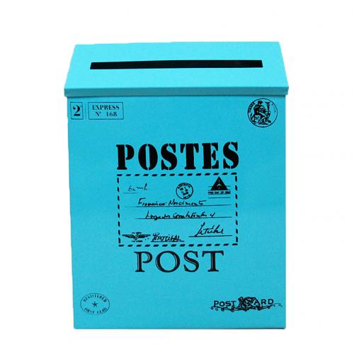 Vintage væghængende jern postkasse post postbreve avisboks boligindretning amerikansk stil brevkasser: Blå