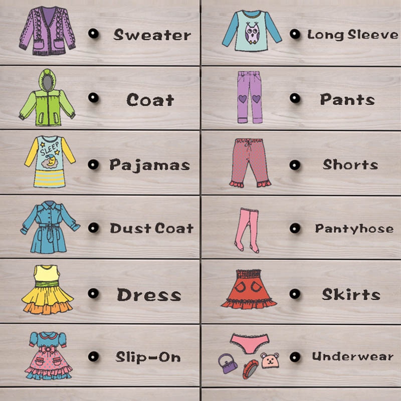 Girls' clothing classification logo wall stickers closet sorting storage tip stickers