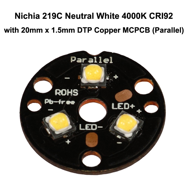 Triple Nichia 219C Neutral White 4000K CRI92 LED Emitter with 20mm x 1.5mm DTP Copper MCPCB (Parallel) w/ optics